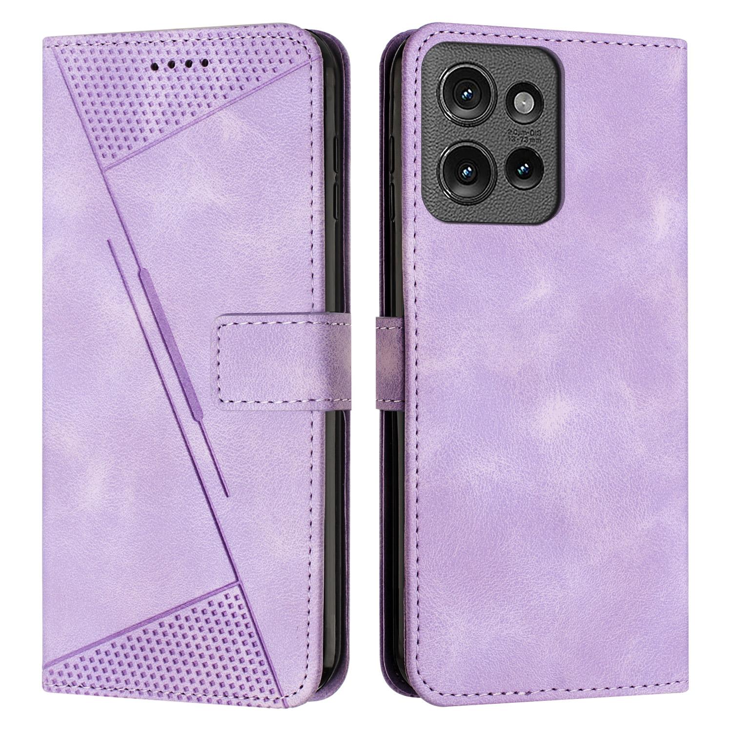 

For Motorola Edge 50 5G Case Handbag Imprinted Triangle Leather Phone Cover Purple