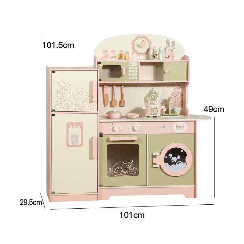 Wooden Kids' Kitchen Playset: Cross-Border Cooking Toys with Green Refrigerator
