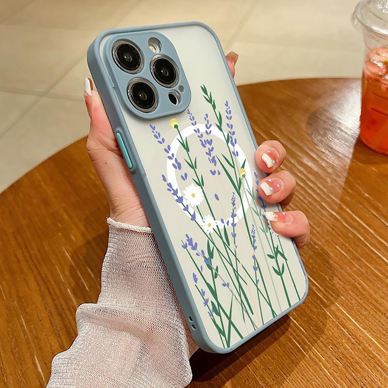 Flower Pattern Case For iPhone 17 16 13 15 Pro Max 14 12 Pro 11 Air Shockproof For Magsafe Charging Iron Ring Matte Phone Cover