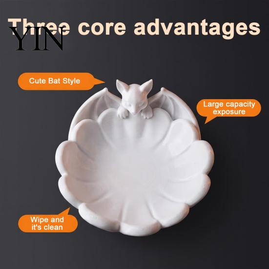 Bat Shape Snack Tray Halloween Candy Dish, 3D Printed Matte White PLA Unique Gift for Friends Bowl, Gothic Table Ornament Entryway And Coffee