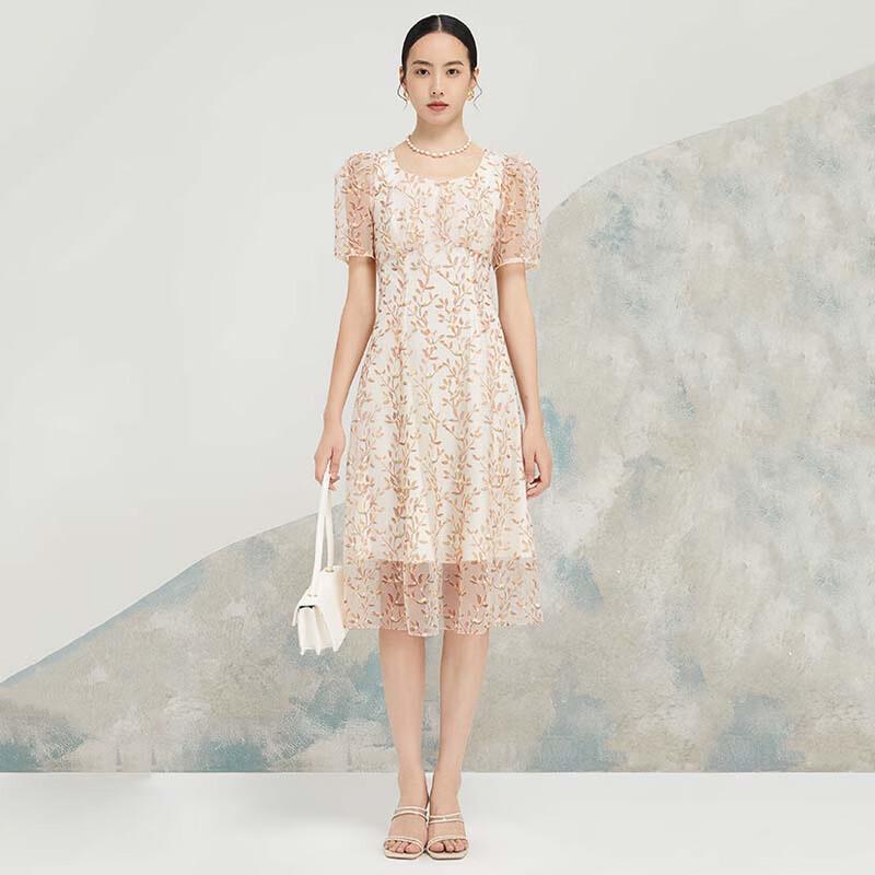 

JESSIE Elegant Puff Sleeve Square Neck Printed Dress S