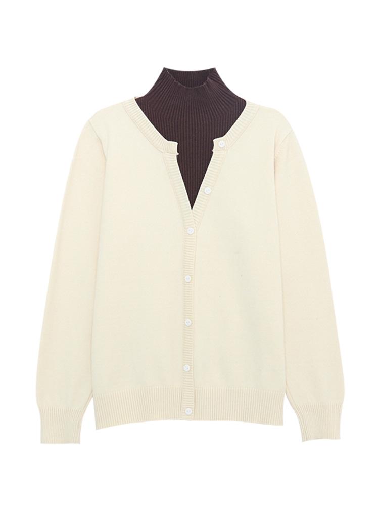 Women's Faux Two-Piece Sweater: Autumn/Winter Long-Sleeve Korean Style Semi-High Neck Knitwear