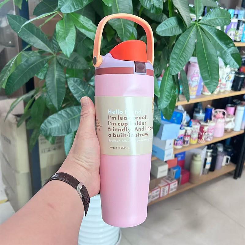 Large Capacity Insulated Stainless Steel Flip-Top Double Drink Handheld Fruit Cup
