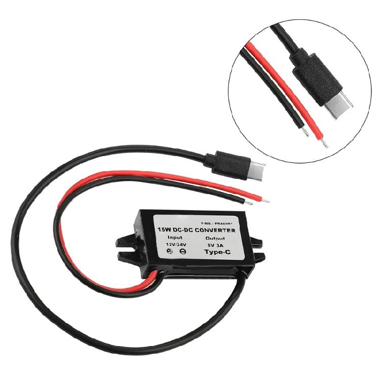 Kleiner 12V 24V auf 5V USB C Konverter mit Überstromschutz Step-Down-Konverter Einfach zu bedienen für die Fahrzeugnutzung