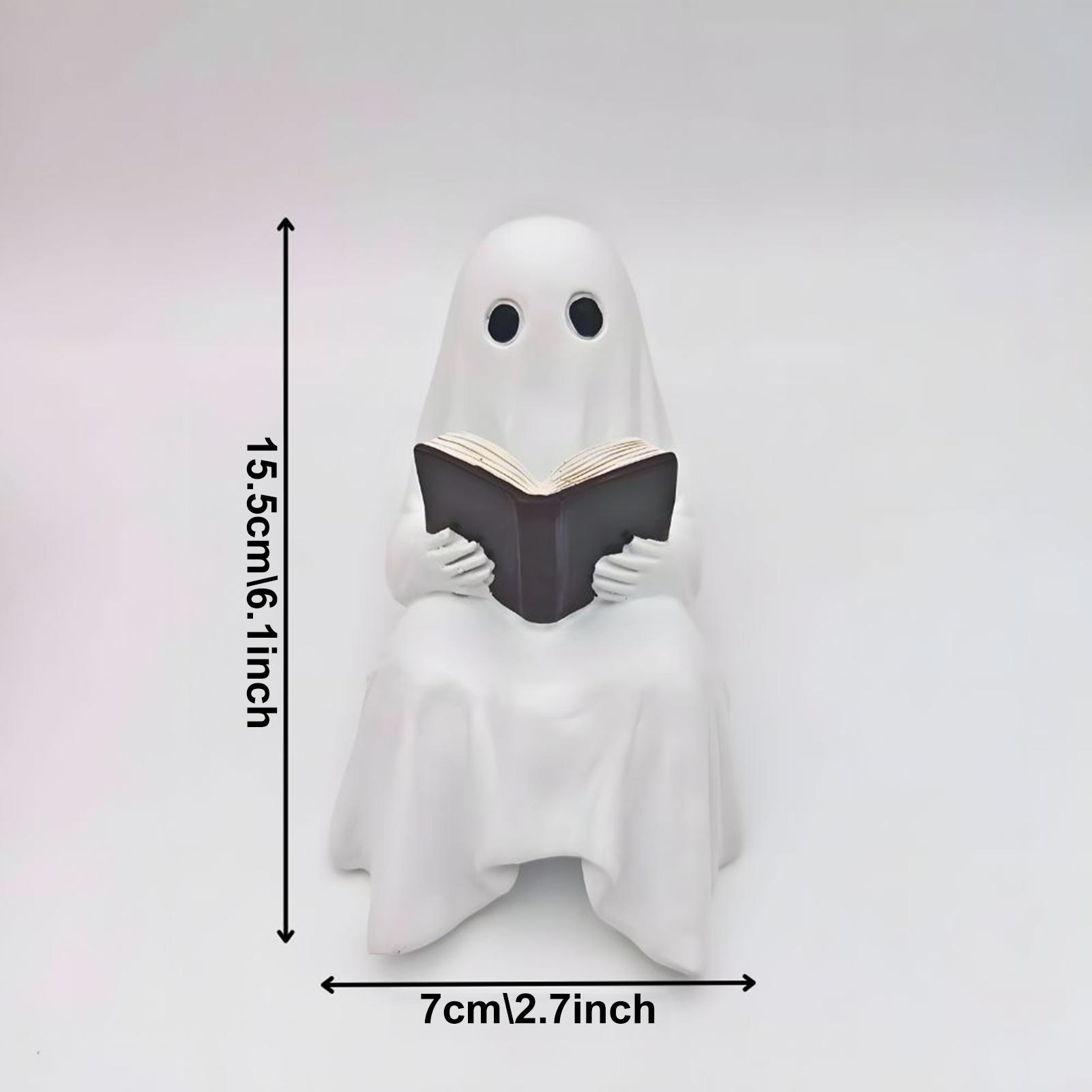 

Halloween Ghost Resin Figurine Reading Book Sculpture Home Decor Craft for Spooky Party Decoration
