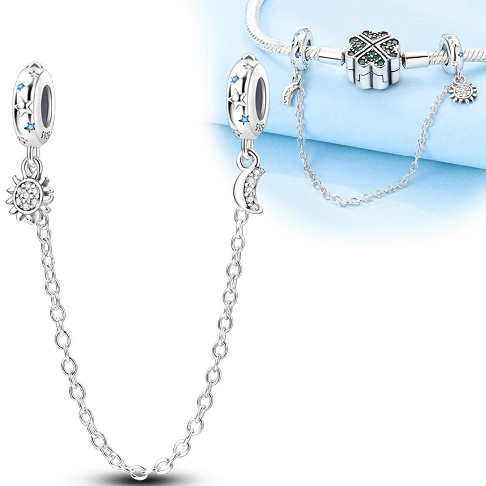 Charms Original Copper Safety Chain Sun Moon Stars Beads Fit Bracelet Women Jewelry Diy Fine Gift Accessory