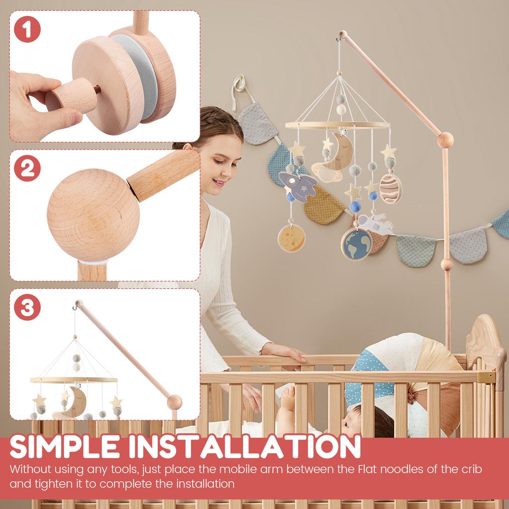 Baby Bed Bell Toy Holder Crib Bed Bell Wooden Bracket Baby Mobile Hanging Rattles Toy Holder Decorative Accessories Arm Bracket