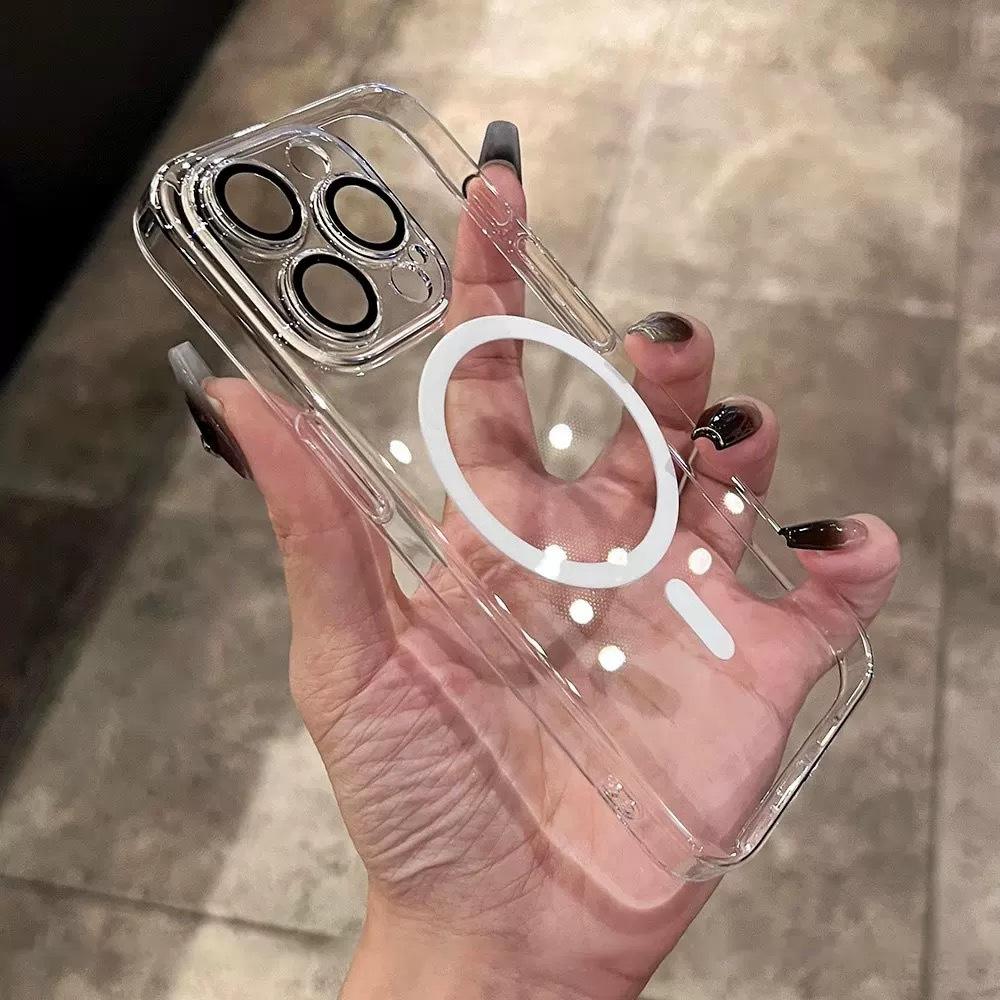 Compatible with iPhone 17 Pro Max transparent magnetic phone case, iPhone 16 ultra-thin shockproof PC protective case lens film iPhone 17
