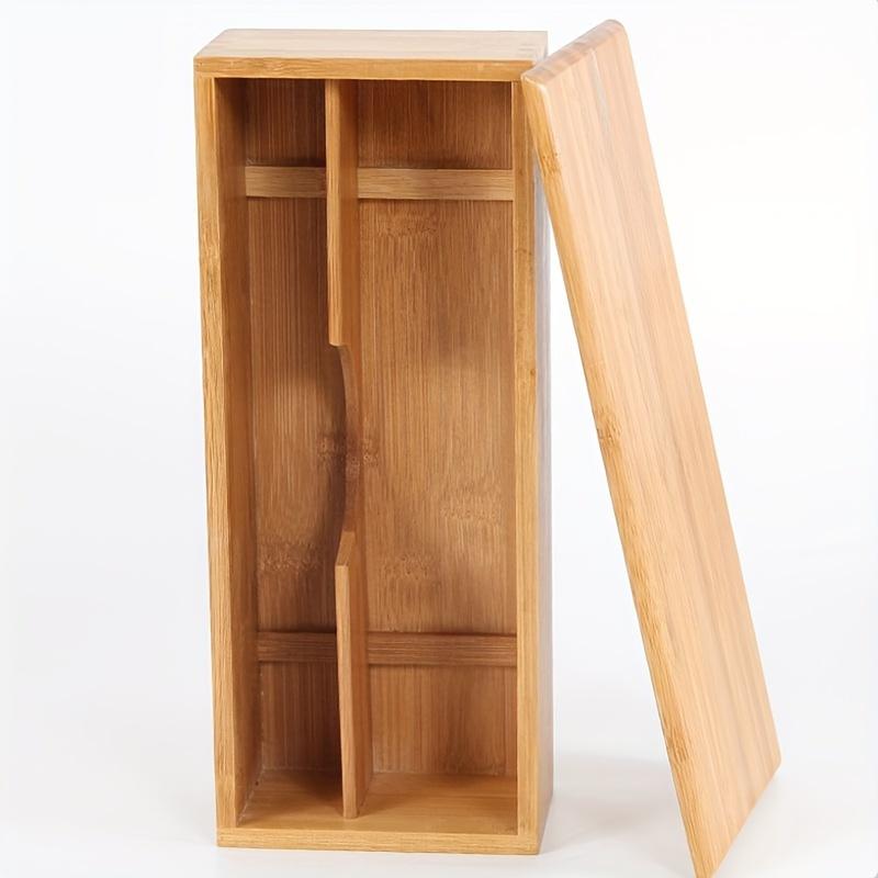 

1pc Storage Box, Japanese Style Bamboo Spoon And Fork Cutlery Storage Box, 2-grid Divided Chopstick Box With Lid, For Restaurant And Hotel Bamboo