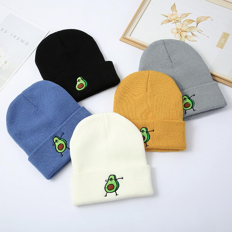 Funny Avocado Cartoon Printing New Hat Winter Women Keep Warm Hip Hop Men Knitted Hats Solid Color Simple Beanies For Women