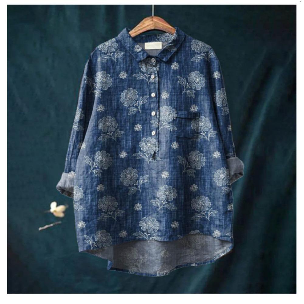 Damen Hemd mit Kragen, halber Knopfleiste, lockerem Schnitt, lässig, langen Ärmeln, aus Polyester