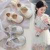 Girls' Princess Crystal Shoes2026New Summer Style Pearl Flower Rhinestone Bow Small Leather Shoes for Performances