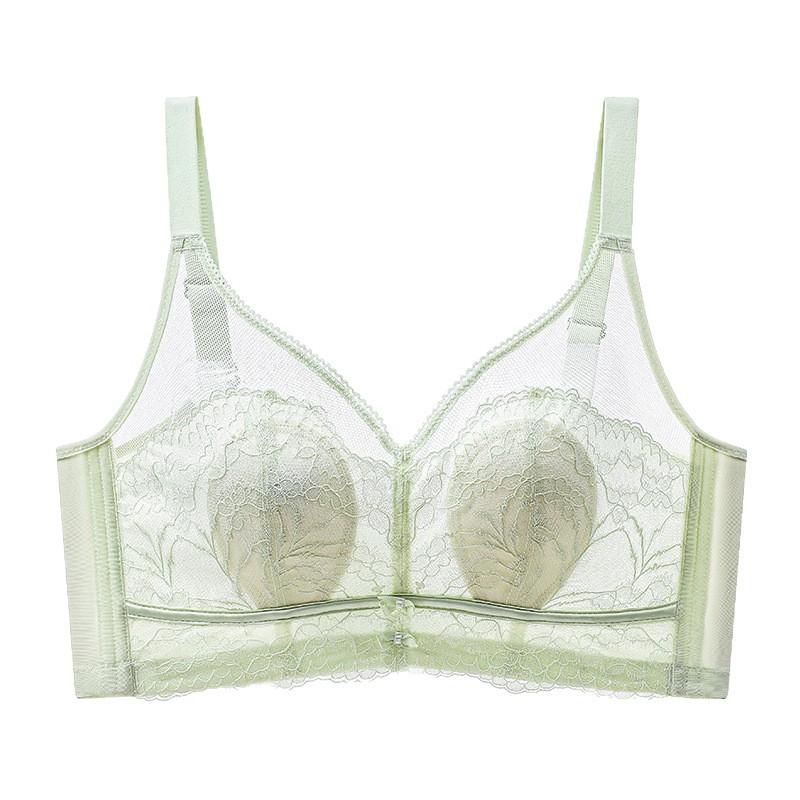 Rabbit ear underwear women's big breasts are small without steel rings, breathable and comfortable in summer, thin crystal cup, light bra, bra