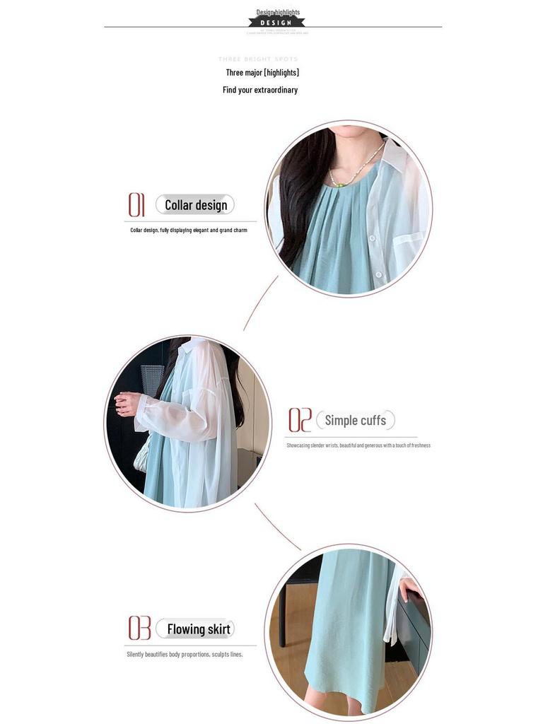 Umstandssommerkleid-Set im französischen Stil: Slipkleid & Sonnenschutzhemd - Lockere Passform