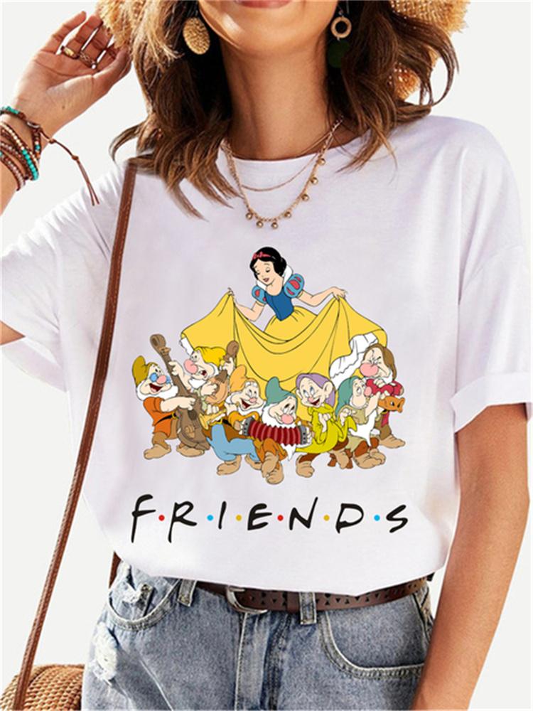 MINISO Disney Princess Female Clothes Snow White and The Seven Dwarfs Women's Trend Harajuku Short Sleeves Tshirt Women T-shirt