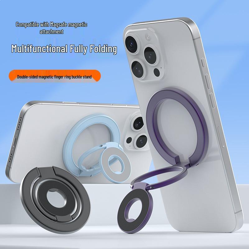 Magnetic Double Ring Phone Stand: Foldable & Multifunctional Desk Holder