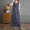 Retro Floral Cotton and Linen Halter Dress - Stylish Loose Lightweight Sleeveless Blouse-style Dress for Women