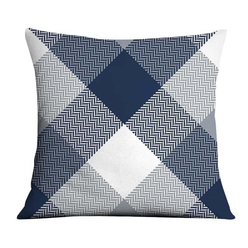 Dark Blue Geometric Pattern Auto Supplies Office Living Room Sofa Cushion Pillowcase Home Decor