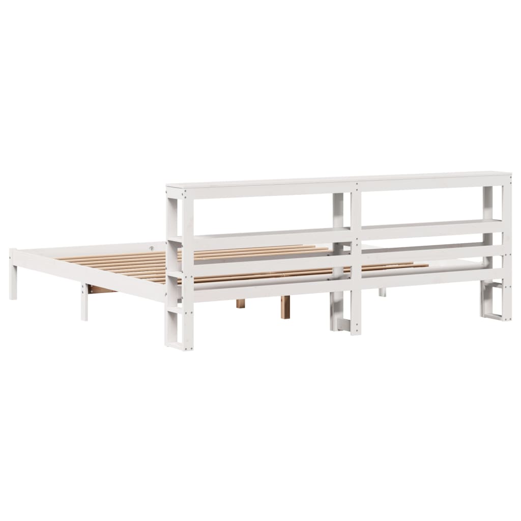 Vidaxl Bed Frame Without Mattress, White, 180X200 Cm, Solid Pine Wood