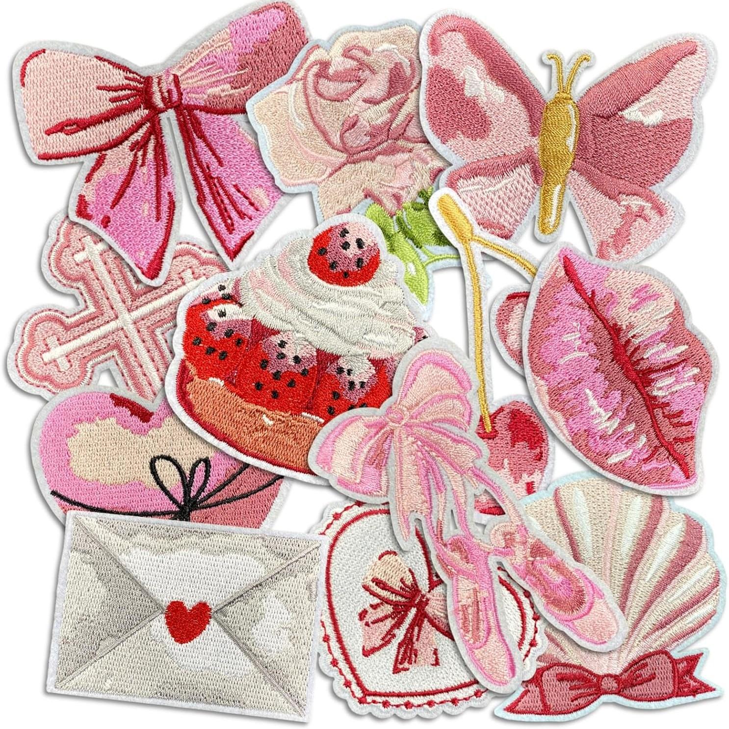 

1 Набор Вышитых Патчей Смешанного Стиля Приутюживаемые Аппликации Платье Одежда Ремонт Украшение Значки розовый