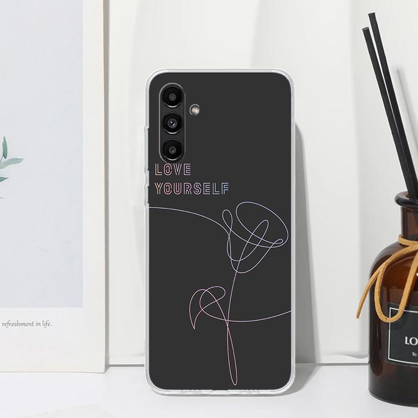 Love Yourself Flower Heart Line Kpop Phone Case For Samsung Galaxy A15 A25 A35 A55 A14 A24 A34 A54 A13 A23 A33 A53 A12 A22 A32 A