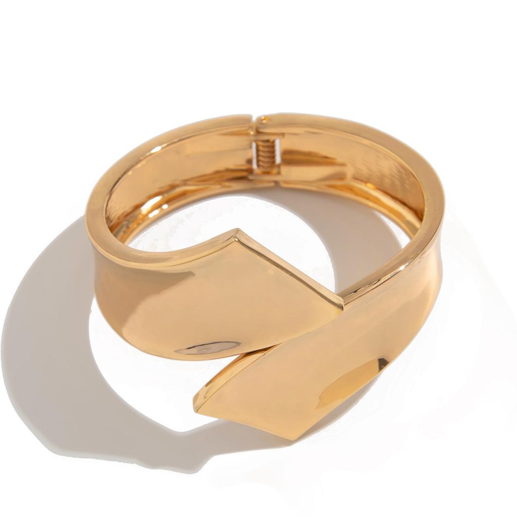 Contrasting Color Geometric Spring Buckle Opening Bracelet Female, Design Serpentine Metal Smooth Surface Winding Bracelet