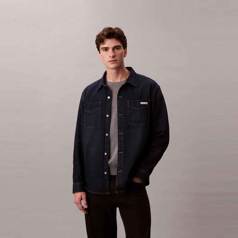 Calvin Klein American Vintage Label Patch Pocket Cotton Denim Shirt Men shirts 4RD709G