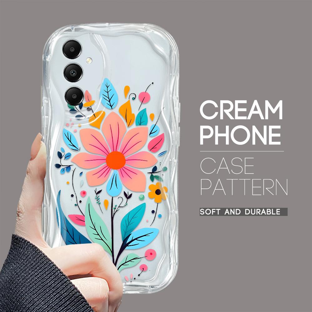 Cute Cartoon Pattern Cream Texture Casing Wavy Edge Soft Silicone Cover Phone Case for Samsung