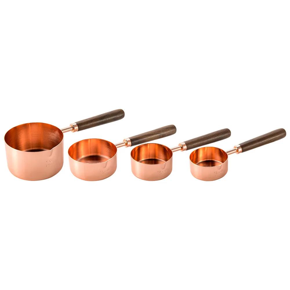 4/8Pcs Measuring Cups Spoons Wooden Handle Stainless Steel Baking Tools Coffee Measuring Spoon Set Bartending Scale Accessories