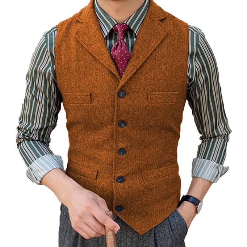 Men's Suit Vest Slim Herringbone Vest Single-breasted Casual
