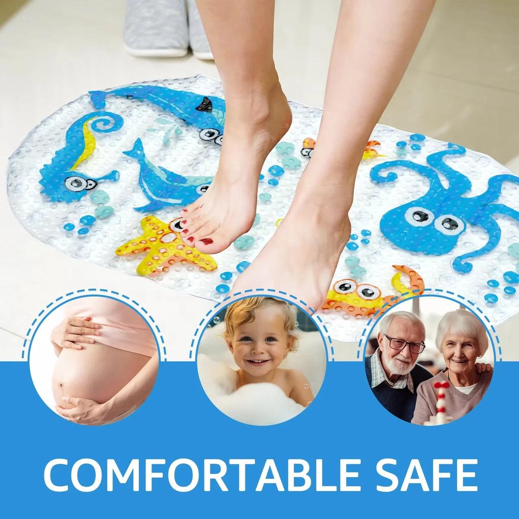 1pc Cartoon Non-slip Bath Mat with Suction Cups 18x69cm Shower Mats for Bathroom Kid's Bathtub Carpet Bath Mat Bathroom Rug