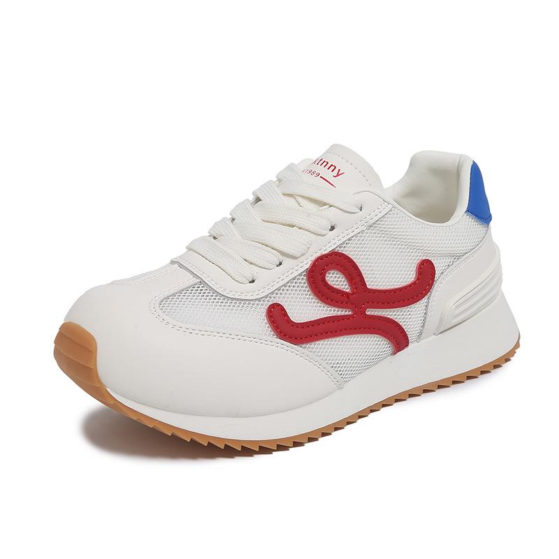 Leather thin mesh Forrest Gump shoes women's 2025 summer new thick-soled breathable sports shoes lightweight dad shoes