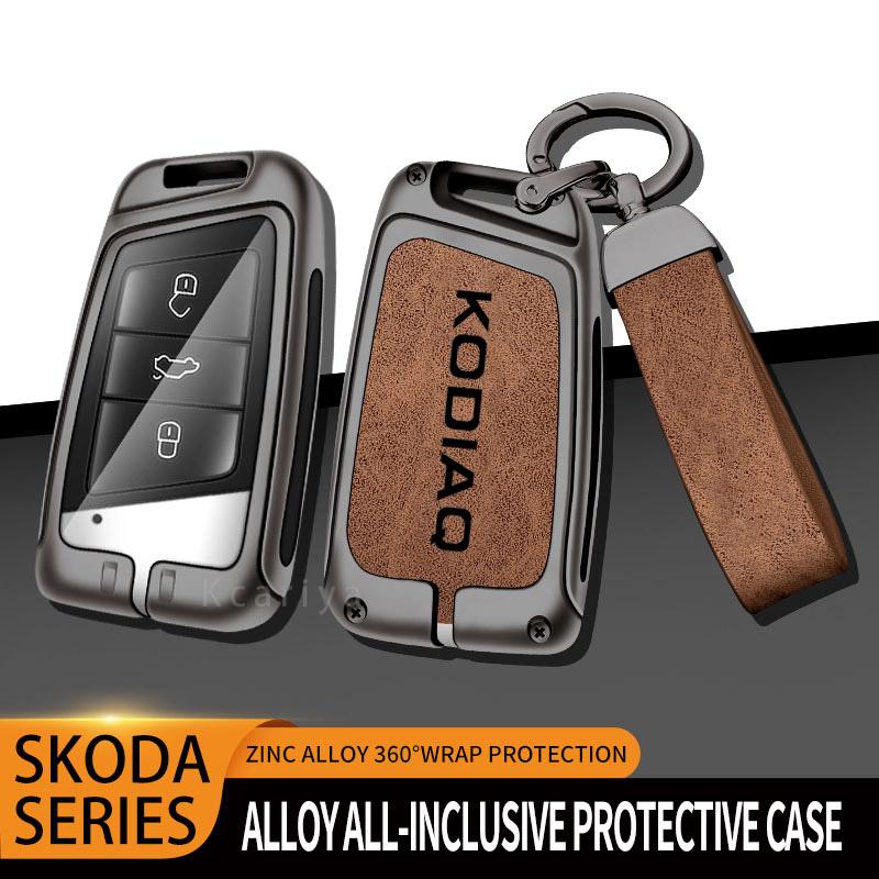 AAAJC1 Zinc Alloy Car Remote Control Key Case Cover Holder Shell Fob for Skoda Kodiaq Protection Key Chain Buckle Keyless Accessories