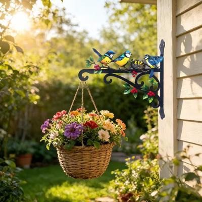 Aesthetic Wall Plant Hanger Metal Hanging Plant Bracket with Colorful Bird Pattern for Bird Feeders Wind Chimes Lantern Outdoor Indoor Patio Decor