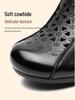 2025 Summer Genuine Leather Peep-Toe Perforated Mid-Heel Sandals - Women's Retro Chunky Heel Martin Boots.