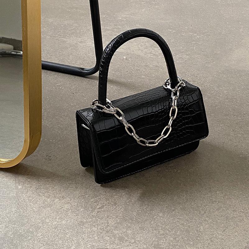 

Сумка-мешок Niche в стиле ретро с узором под крокодила, бантовая сумка-мессенджер с цепочкой, простая переносная сумка-переноска через плечо, маленькая квадратная женская сумка Tide чёрный