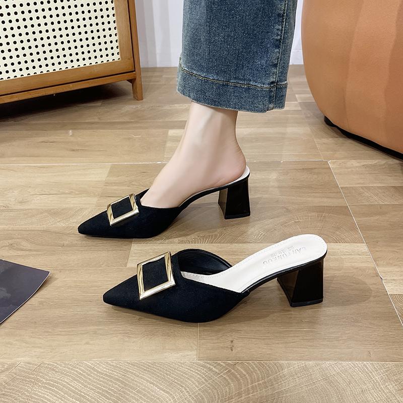 Fashion Women 2025 High-Heeled Shoes Lady Shallow Pointed Toe Ladies' Slippers Thin Cover Pumps Slides Heels Shoes Woman