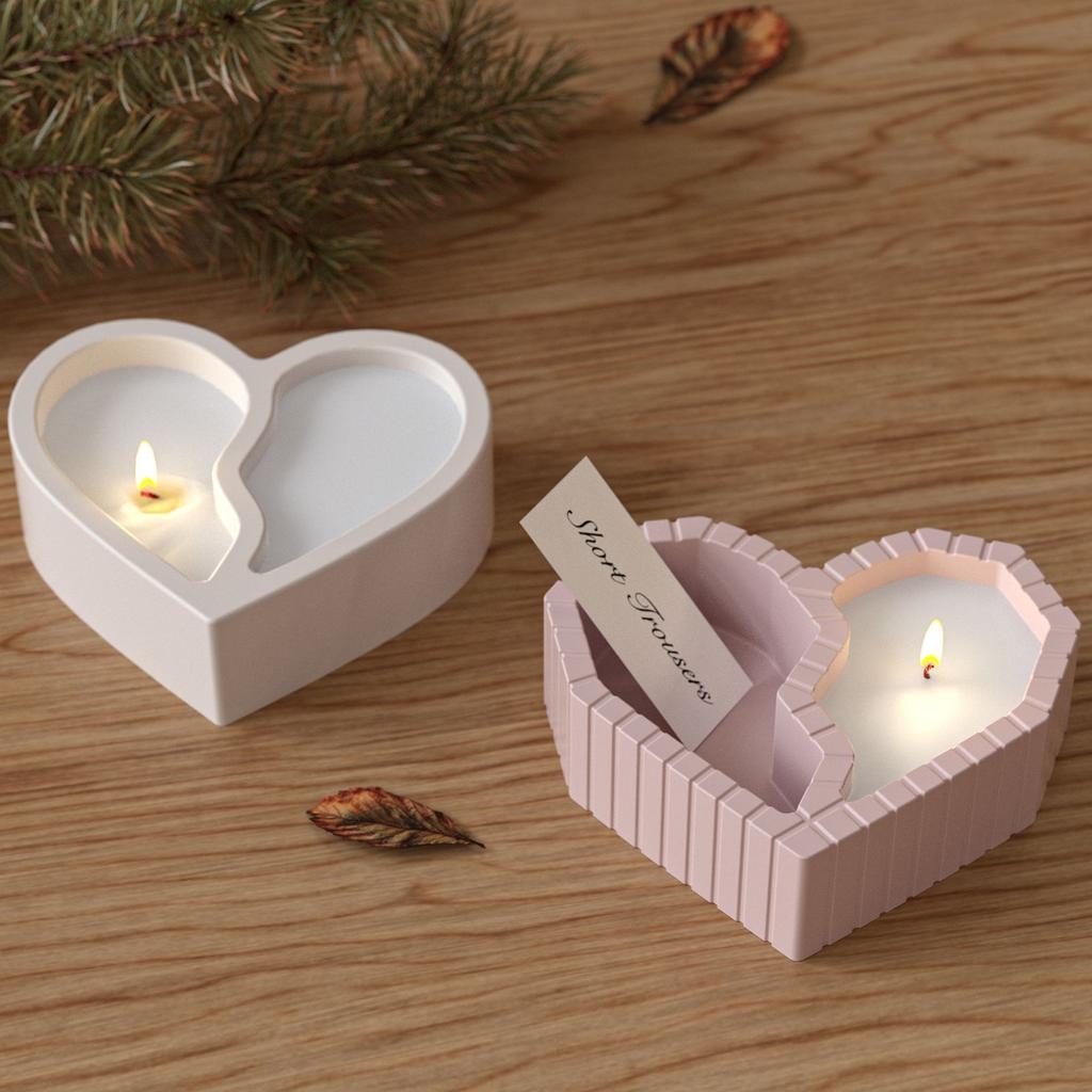 Two Grid Heart-shaped Silicone Mold DIY Striped Heart-shaped Candle Cup Storage Box Gypsum Mold