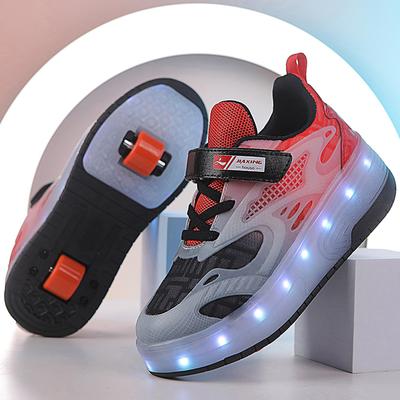 Leuchtende Turnschuhe mit zwei Rädern für Kinder/Jungen, abnehmbar, flach, wiederaufladbar, LED-Leuchtturnschuhe, leuchtende Turnschuhe für Damen