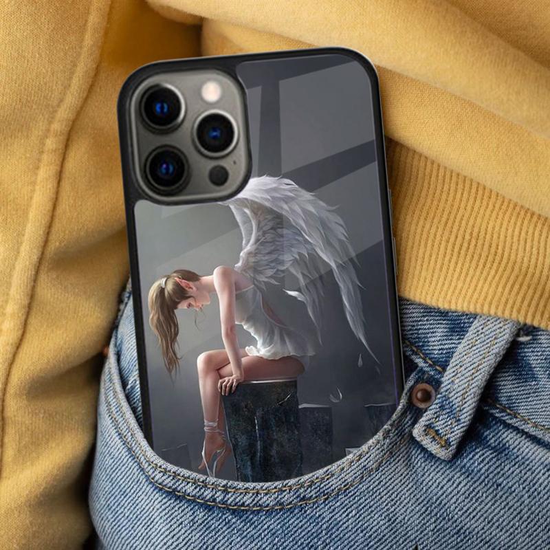 Fantasy Angel Girl Wings Soft Phone Case for iPhone 17 Air 16e Pro Max 15 Pro 13 14 Plus 11 12 MagSafe Magnetic Coque