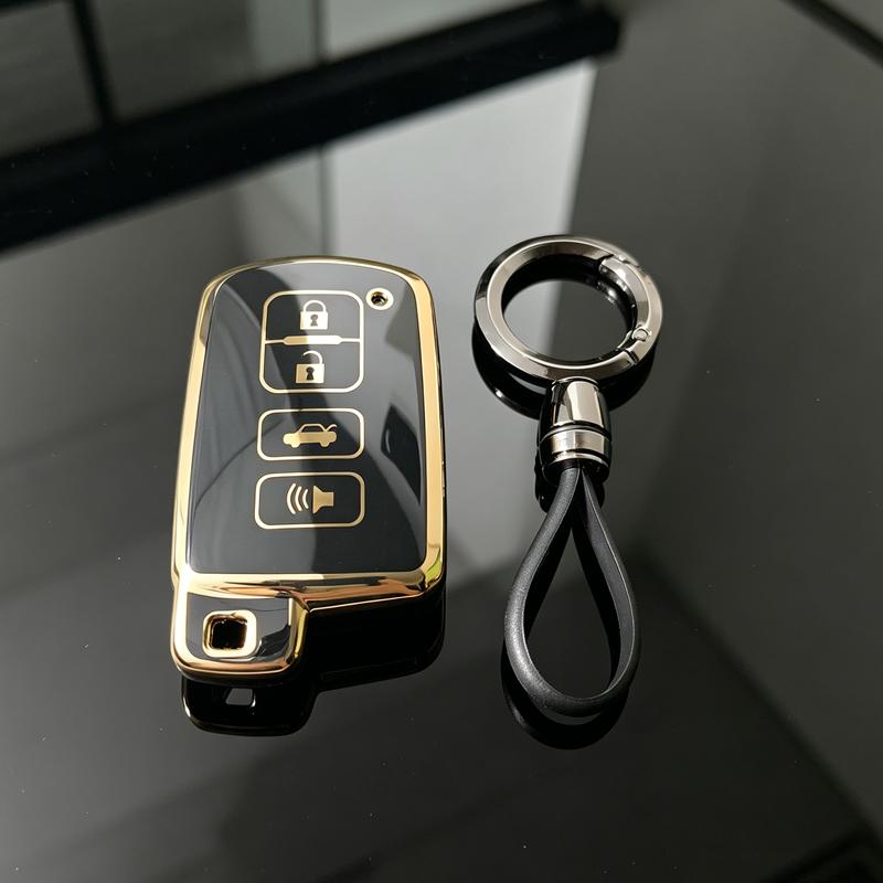 Gold Edged Tpu Fit For Toyota Camry Corolla Rav4 Highlander Avalon 4 Button Smart Auto Key Fob Cover Case Mount Key Ring Auto Accessories