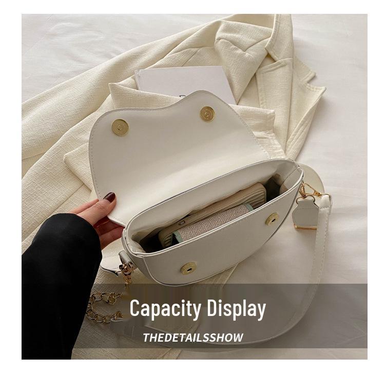 Women's Half-Moon Saddle Bag with Chain Strap - 2025 Spring/Autumn Collection, Crossbody or Single Shoulder Style with Wide Strap