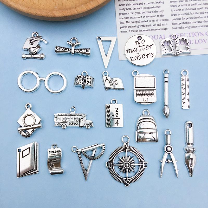 

Silver Graduation Backpack & Cap Alloy Pendant DIY Beaded Bracelet Kit