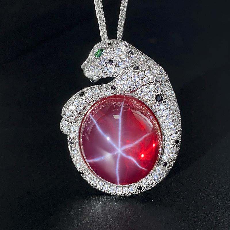 Jewelry Simulation Red Corundum Hexagram Light Leopard Pendant Main Stone 18 * 20