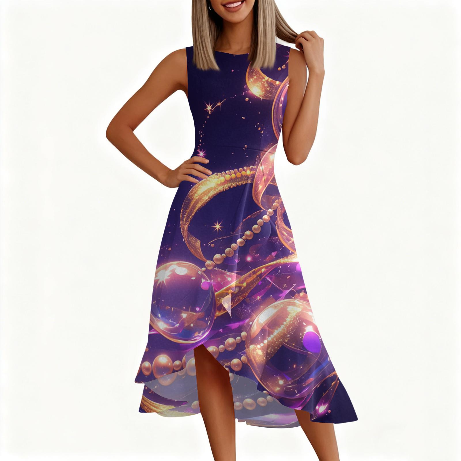 

Женское модное повседневное платье без рукавов с круглым вырезом, принтом, оборками и молнией S