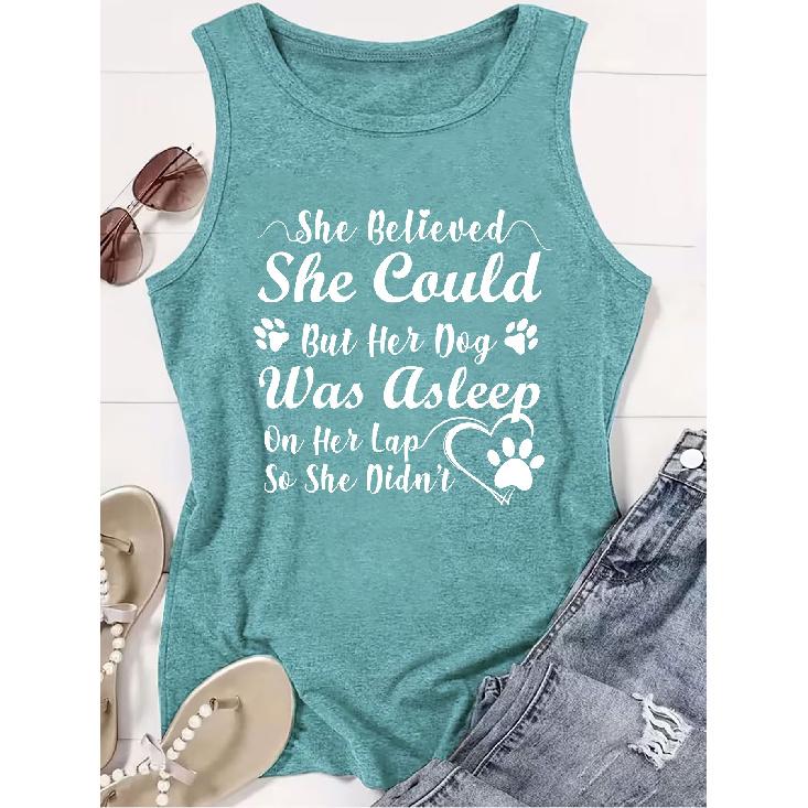 2026 Funny Dog Lover Print Women Sleeveless Tank Top Trendy High Quality Casual Spring Summer Vest S павлин голубой