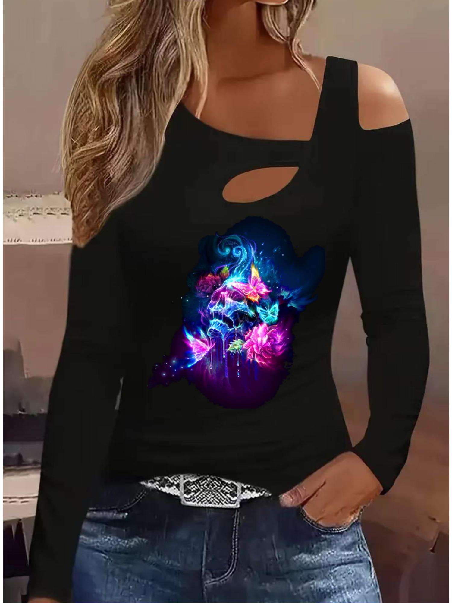 

Модные блузки с живописным принтом, футболки с длинным рукавом, повседневные топы-юбки XXL чёрный