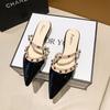 Fashion Rivet Bag Head Half Slippers Women's Outer Wear 2025 Spring New Versatile Low-heeled Pointed Thick-heeled Cool Slippers Women