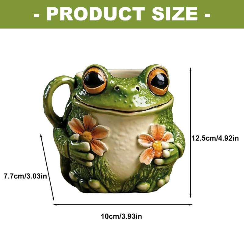 Fun Garden Themed Drinking Mug With Ergonomic Grip Frogs And Florals Cup Perfect For Hot And Cold Beverages