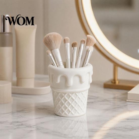 Decorative Desk Accessory 3D Printed Ice Cream Cone Pen Holder, Waffle Base And Drip Multifunctional Brush Holder Top Organizer, Multi-functional